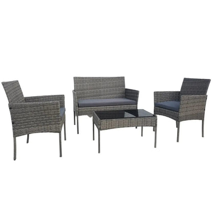 Set mobilier gradina/terasa, gri, ratan sintetic, 1 masa, 2 scaune, 1 canapea, Reno