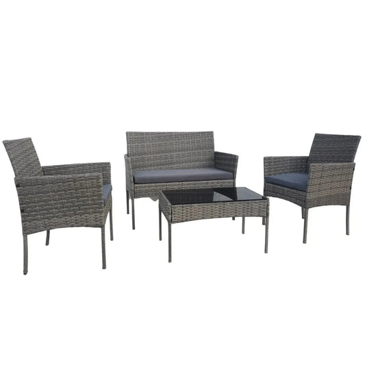 Set mobilier gradina/terasa, gri, ratan sintetic, 1 masa, 2 scaune, 1 canapea, Reno