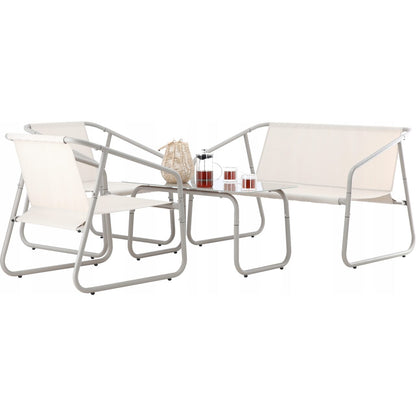 Set mobilier gradina/terasa, bej, otel, textil, 1 masa, 2 scaune, 1 canapea, Soffi