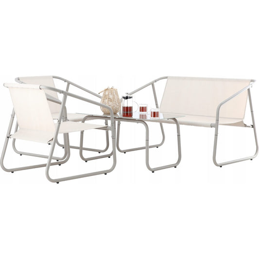 Set mobilier gradina/terasa, bej, otel, textil, 1 masa, 2 scaune, 1 canapea, Soffi