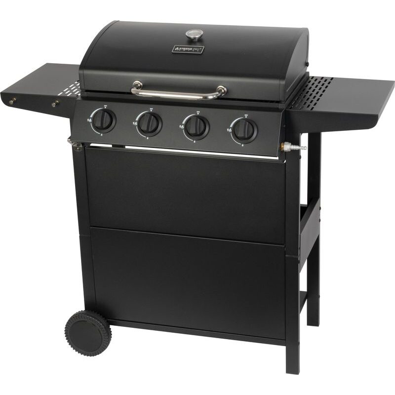 Gratar gradina, grill dreptunghiular, cu gaz, 4 arzatoare, cu roti, capac, rafturi, 116x50x100 cm, BBQ Malaga