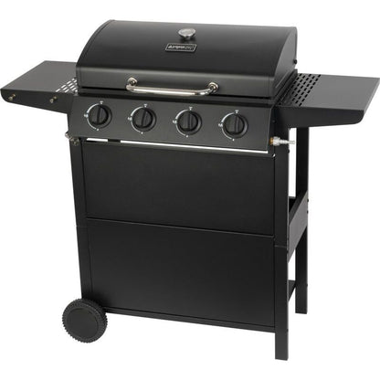 Gratar gradina, grill dreptunghiular, cu gaz, 4 arzatoare, cu roti, capac, rafturi, 116x50x100 cm, BBQ Malaga