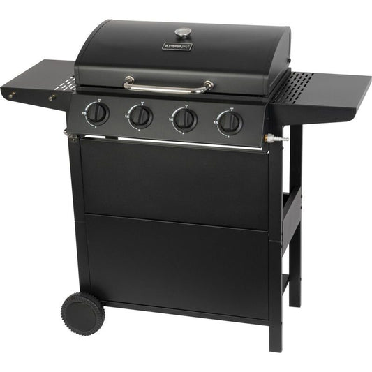 Gratar gradina, grill dreptunghiular, cu gaz, 4 arzatoare, cu roti, capac, rafturi, 116x50x100 cm, BBQ Malaga