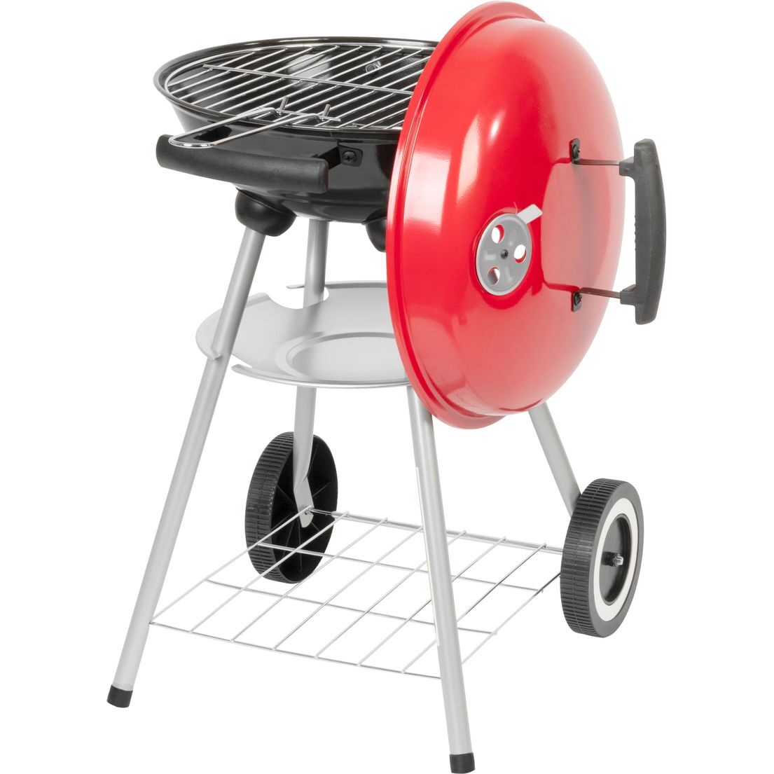Gratar gradina cu carbuni, grill rotund, cu roti, capac, rafturi, 34.5 cm, 36x46.5x71 cm, Pluto