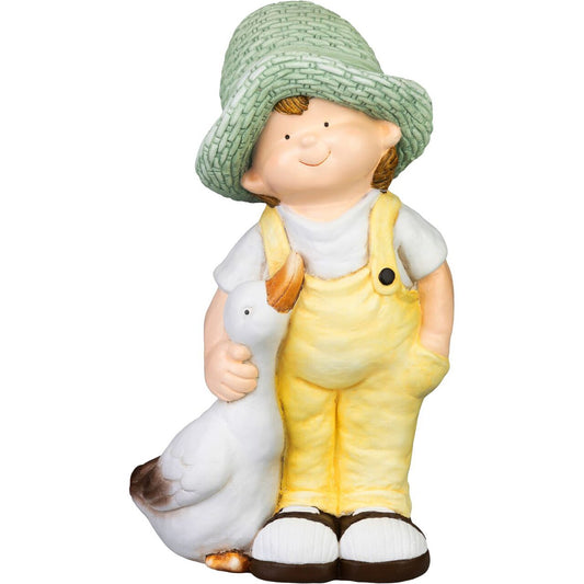 Decoratiune gradina, MagicHome, ceramica, baiat cu rata, 15.5x25.5x44.5 cm