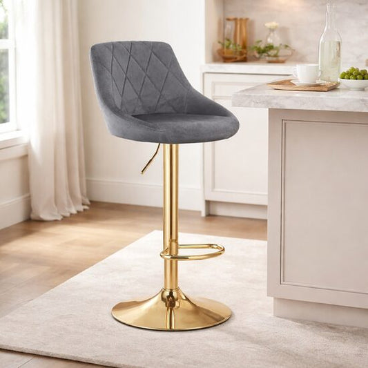 Scaun de bucatarie/bar, Artool, Kast, rotativ, catifea gri, picior metal auriu, 45.5x49x85-105 cm