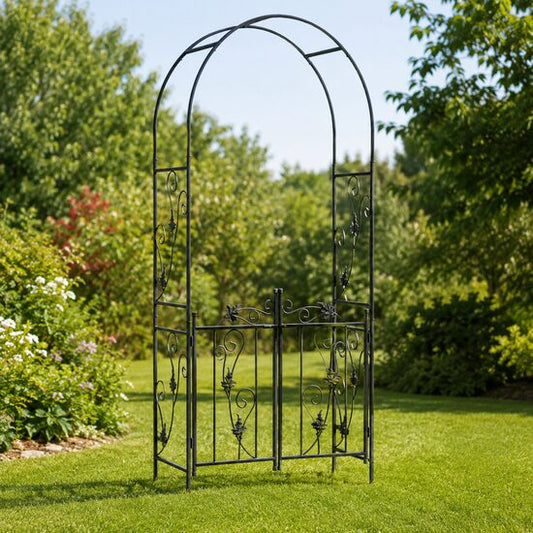 Arcada metalica, pergola pentru gradina, cu portita, 107x45x217 cm