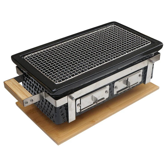 Gratar cu carbuni, grill dreptunghiular, ceramic, Hibachi, 17x34x17.5 cm, Perfect Home