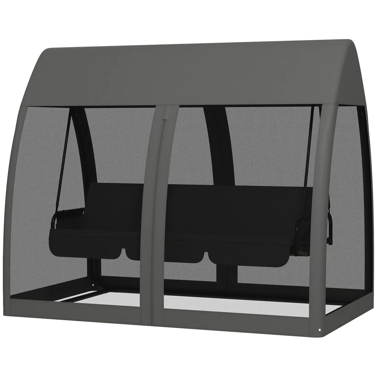 Balansoar gradina, 3 locuri, cu plasa insecte, gri inchis, 240x140x197 cm, functie pat, max 300 kg, Monte Carlo
