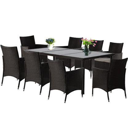 Set mobilier gradina/terasa, maro inchis si bej, ratan sintetic, 1 masa, 8 fotolii, Brian