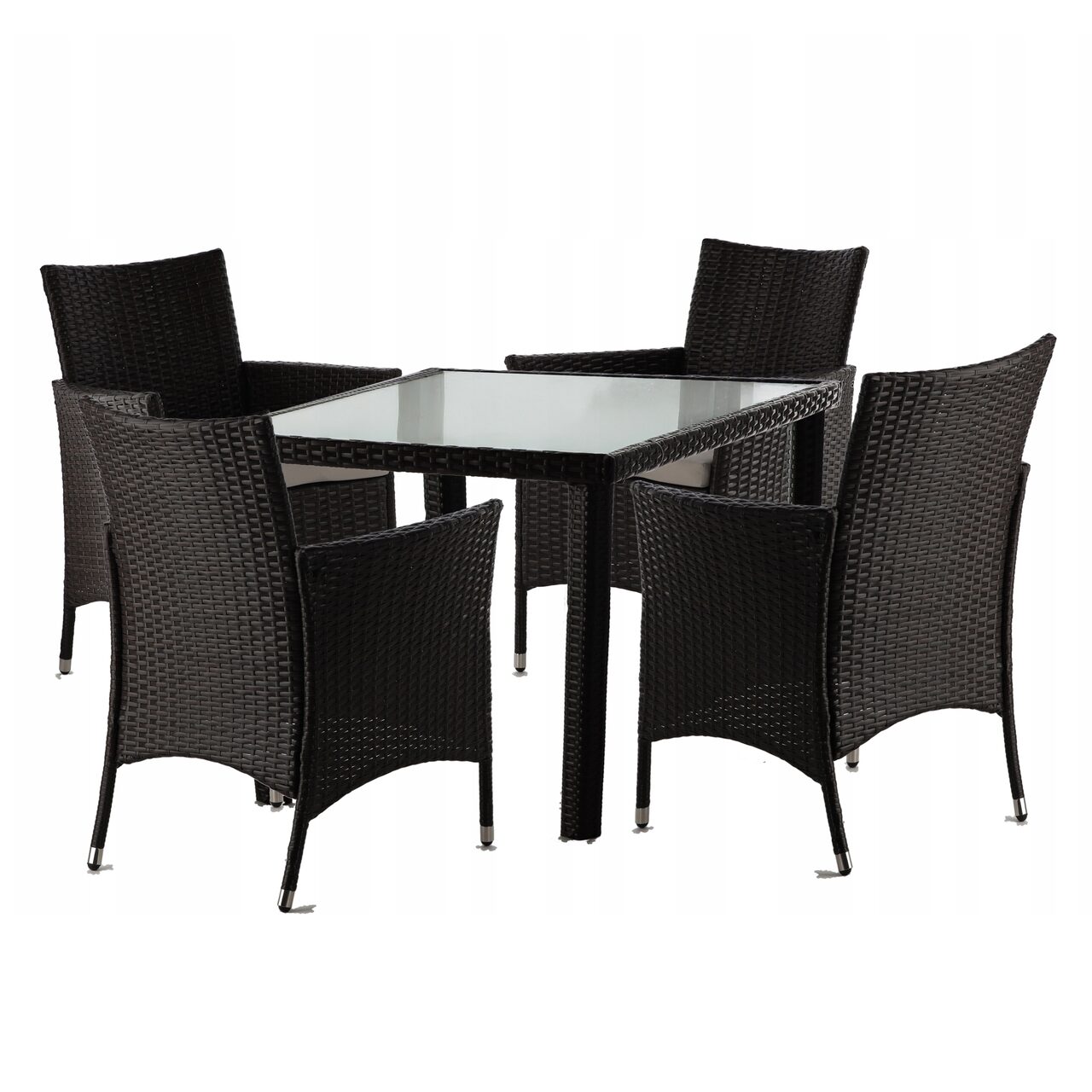 Set mobilier gradina/terasa, maro inchis si bej, ratan sintetic, 1 masa, 4 fotolii, Geneva