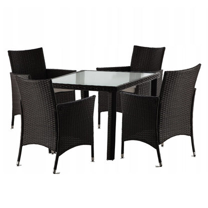Set mobilier gradina/terasa, maro inchis si bej, ratan sintetic, 1 masa, 4 fotolii, Geneva