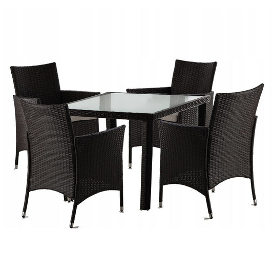 Set mobilier gradina/terasa, maro inchis si bej, ratan sintetic, 1 masa, 4 fotolii, Geneva