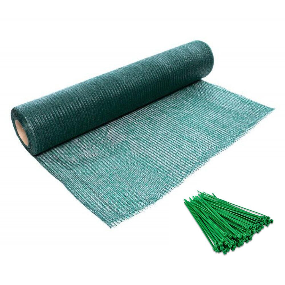 Plasa de umbrire, 80 g/mp, grad de umbrire 85%, verde, 20x1.75 m, cu 50 de coliere pentru montare, 150x2.5 mm