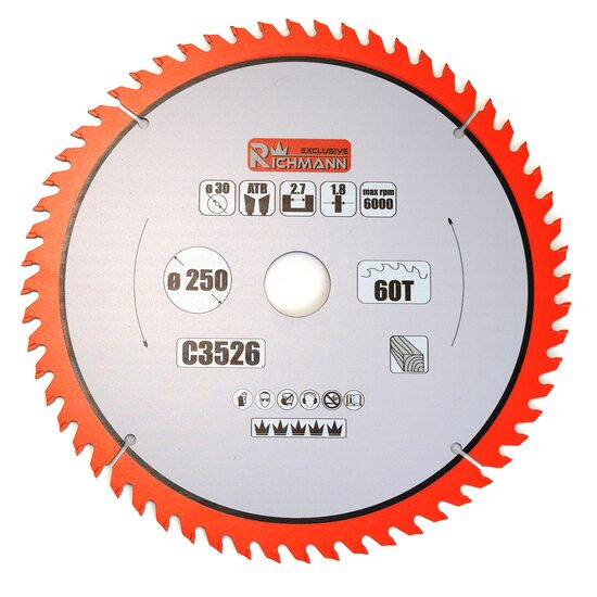 Disc circular vidia pentru lemn, 60 dinti, 250x30 mm, Richmann Exclusive