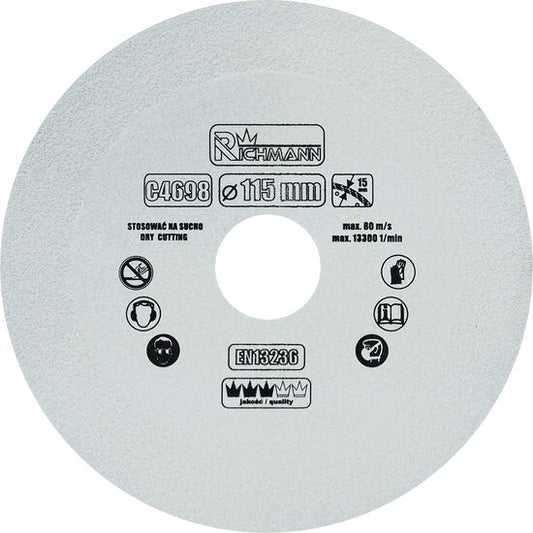Disc diamantat pentru sticla, taiere uscata, 115x22.23 mm, Richmann