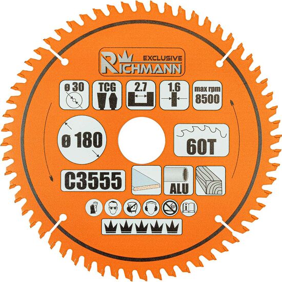 Disc circular vidia Multimaterial pentru aluminiu, lemn, 60 dinti, 180x30 mm, Richmann Exclusive