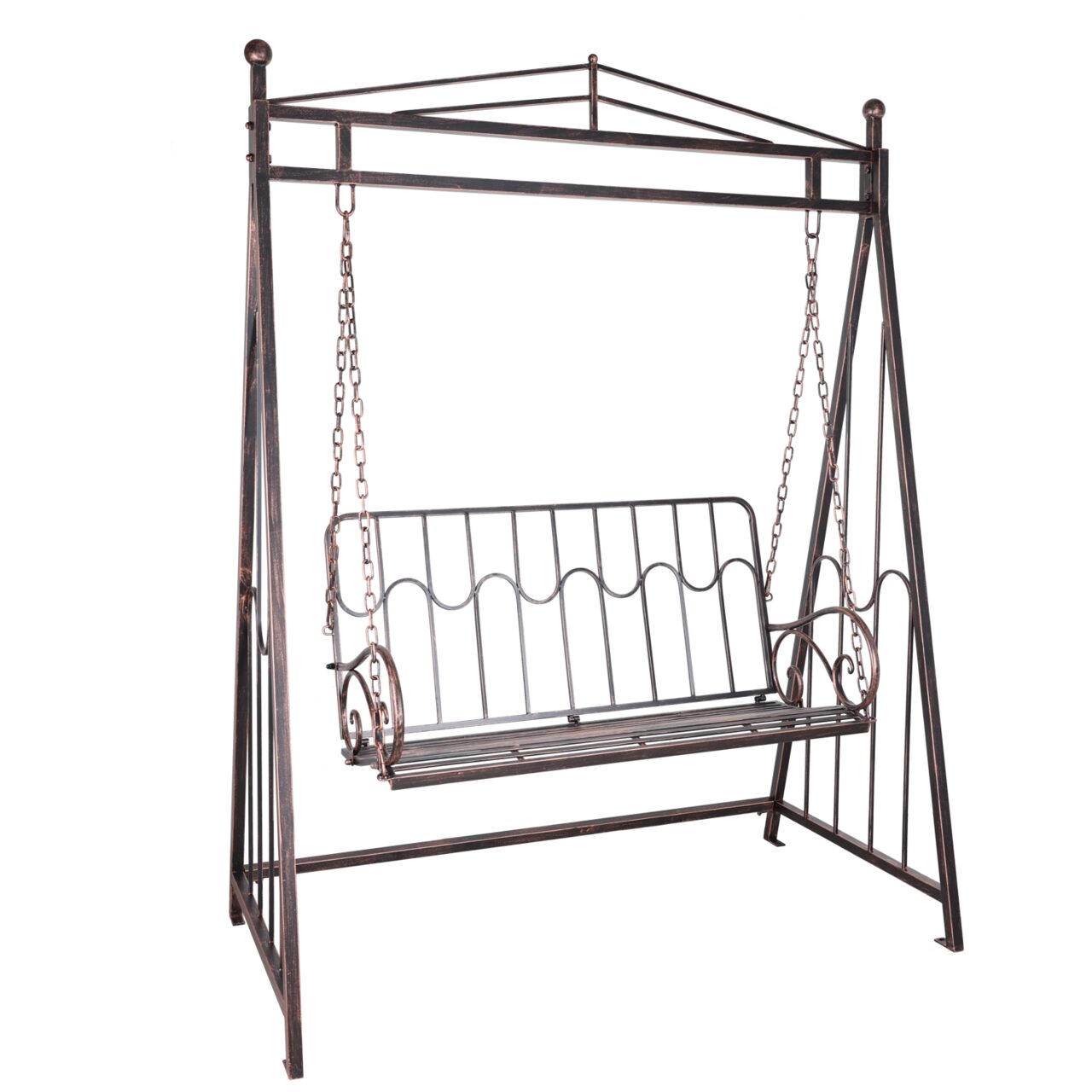 Balansoar gradina, metalic, cu arcada, pergola, 2 locuri, bronz antic, 162x90x205 cm, Don