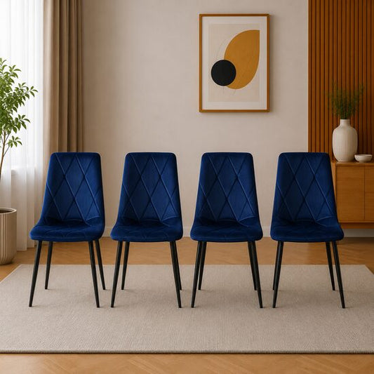Set 4 scaune bucatarie/living, Artool, Libra, catifea bleumarin, picioare metal negru, 44x40x88.5 cm