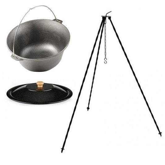 Set ceaun fonta cu capac emailat si trepied metalic, 14.5 L, Premium