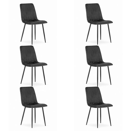 Set 6 scaune bucatarie/living, Artool, Lava, catifea neagra, picioare metal negru, 43x51x90 cm