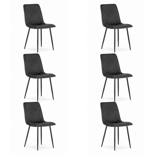 Set 6 scaune bucatarie/living, Lava, catifea neagra, picioare metal negru, 43x51x90 cm