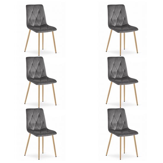 Set 6 scaune bucatarie/living, Artool, Libra, catifea gri, picioare metal natur, 45x54x86.5 cm