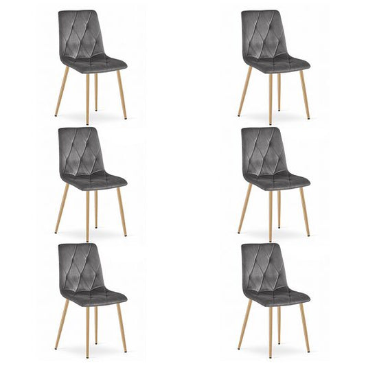 Set 6 scaune bucatarie/living, Artool, Libra, catifea gri, picioare metal natur, 45x54x86.5 cm