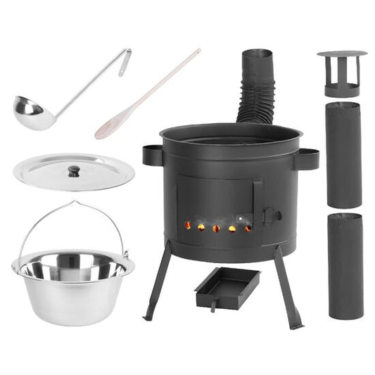 Set soba cu ceaun/tuci, cu burlane, 42 cm, ceaun de 22 L, polonic, lingura de lemn, Artool