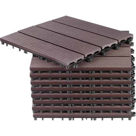 Podea de gradina din plastic, set 9 buc, 31x31 cm, maro inchis, Strend Pro