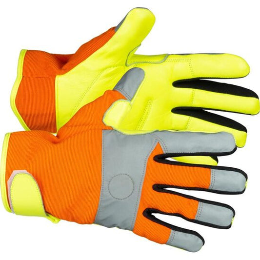 Manusi piele de capra, spandex, reflectorizante, cu magnet, portocaliu si galben, marimea 09/L, Strend Pro Caveron
