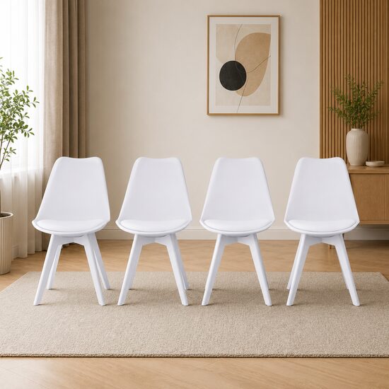 Set 4 scaune bucatarie/living, Artool, Mark, PP alb, picioare albe, 49x43x82 cm
