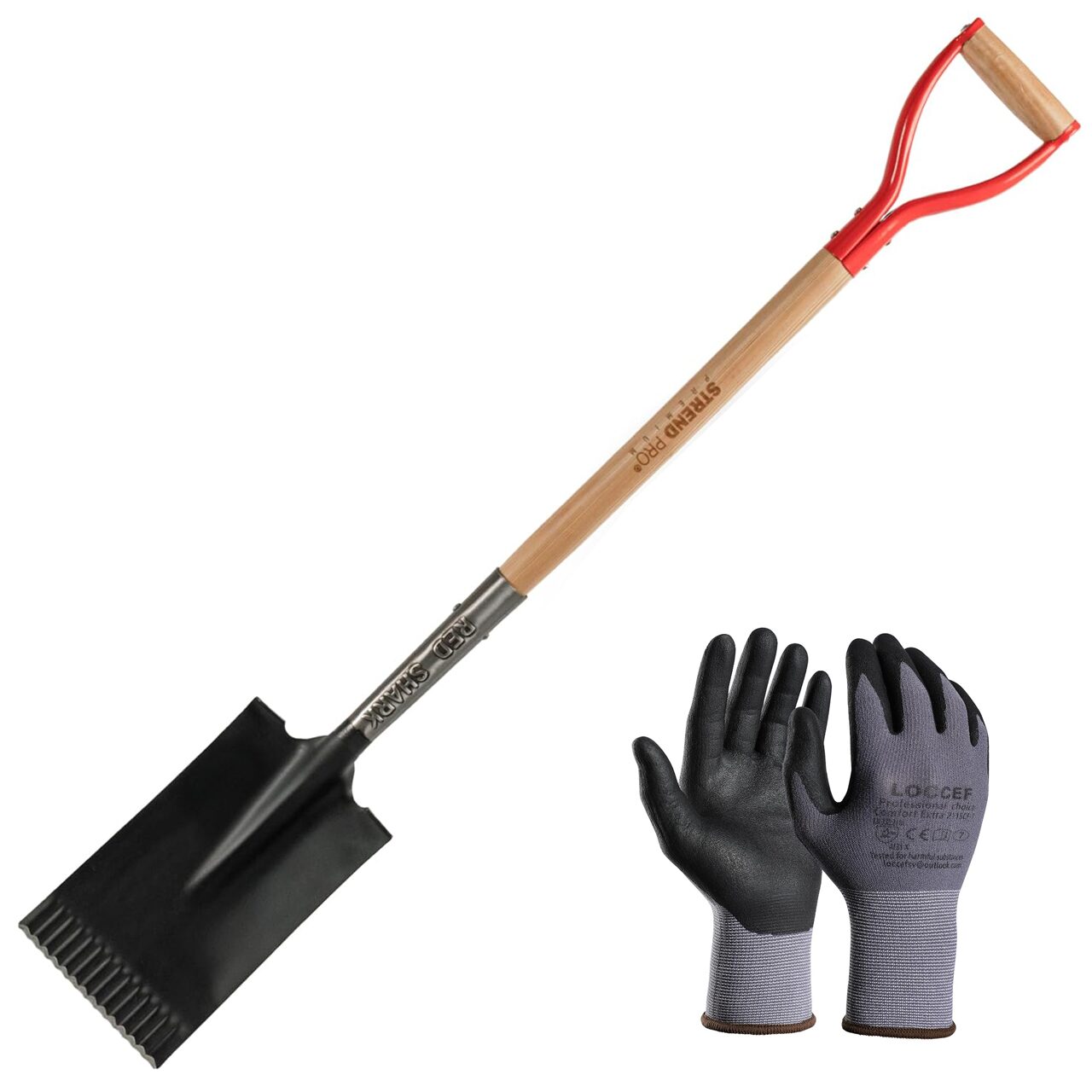 Set harlet, cazma, drept, capat zimtat, maner lemn, 115 cm, cu manusi, RedShark