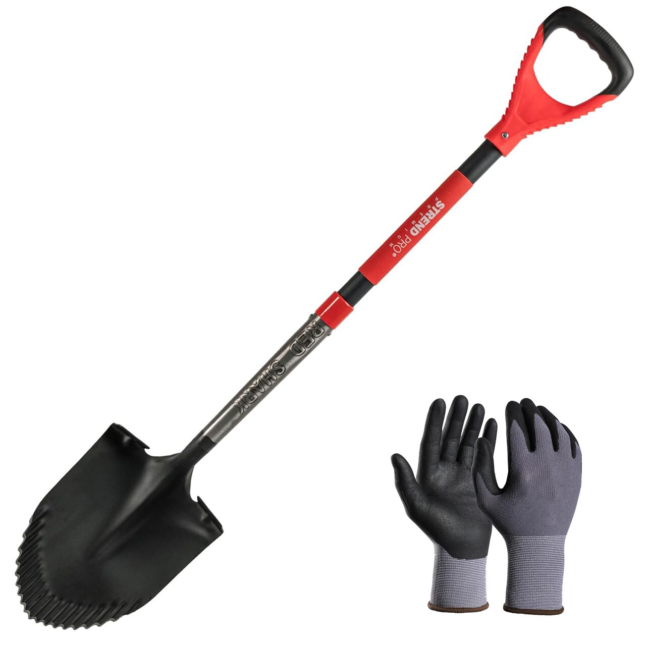 Set harlet, cazma, ascutit, margini zimtate, maner fibra sticla, 115 cm, cu manusi, RedShark