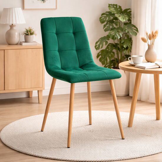 Scaun bucatarie/living, Artool, Kara, catifea verde, picioare metal natur, 44.5x50.5x87 cm