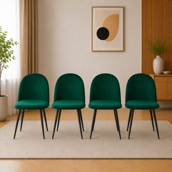 Set 4 scaune bucatarie/living, Artool, Bello, catifea verde, picioare metal negru, 46x42.5x76.5 cm