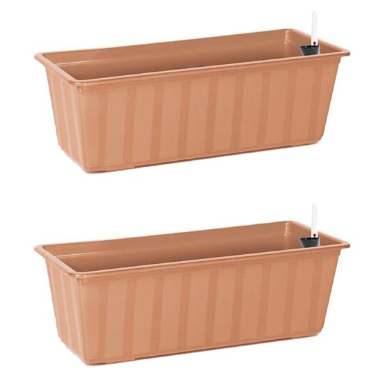 Set 2 jardiniere pentru flori cu sistem irigatie, maro, 11 L, 60x18x14 cm