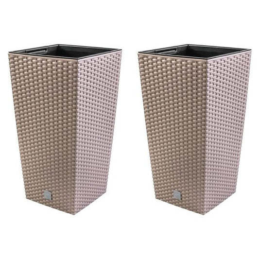 Set 2 ghivece de flori, Rato, imitatie ratan, inalte, 32.5x32.5x61 cm, cafeniu, Prosperplast