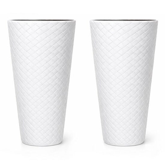 Set 2 ghivece de flori, Matuba Slim, rotunde, inalte, 30x55 cm, alb, Prosperplast