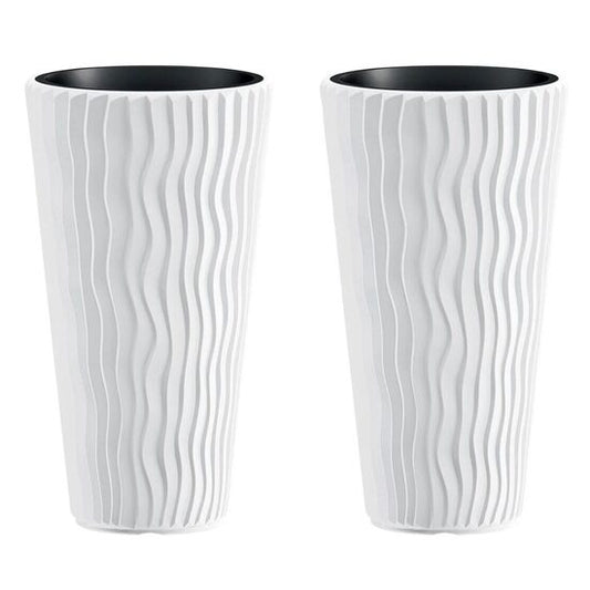 Set 2 ghivece de flori, Sandy Slim, rotunde, inalte, 29.7x53.1 cm, alb, Prosperplast