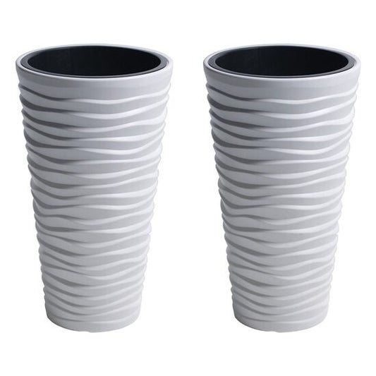 Set 2 ghivece de flori, Sand Slim, rotunde, inalte, 39x75 cm, alb, Prosperplast