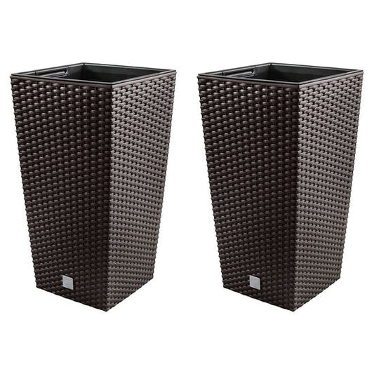 Set 2 ghivece de flori, Rato, imitatie ratan, inalte, 32.5x32.5x61 cm, maro, Prosperplast
