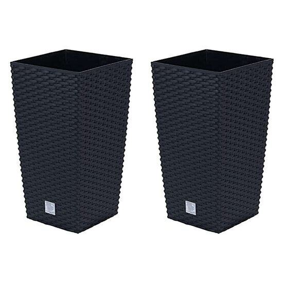 Set 2 ghivece de flori, Rato, imitatie ratan, inalte, 22.5x22.5x42 cm, negru, Prosperplast