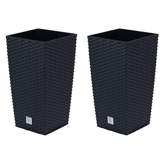 Set 2 ghivece de flori, Rato, imitatie ratan, inalte, 22.5x22.5x42 cm, negru, Prosperplast