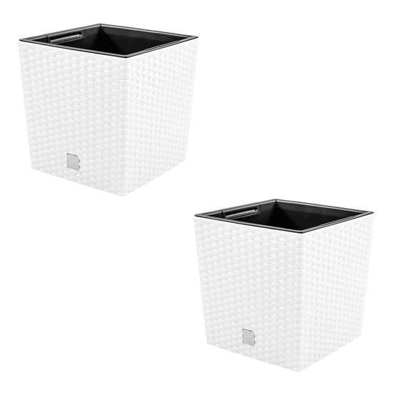 Set 2 ghivece de flori, Rato Low, imitatie ratan, patrate, 32x32x32.5 cm, alb, Prosperplast