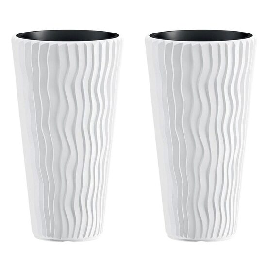 Set 2 ghivece de flori, Sandy Slim, rotunde, inalte, 34.9x62 cm, alb, Prosperplast