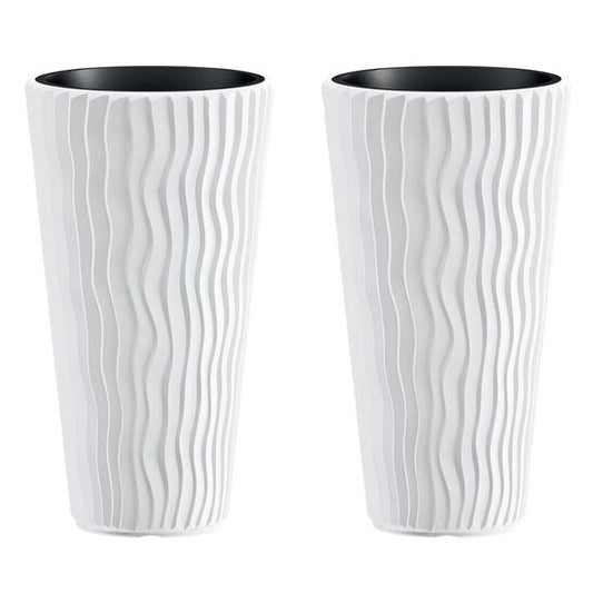 Set 2 ghivece de flori, Sandy Slim, rotunde, inalte, 34.9x62 cm, alb, Prosperplast