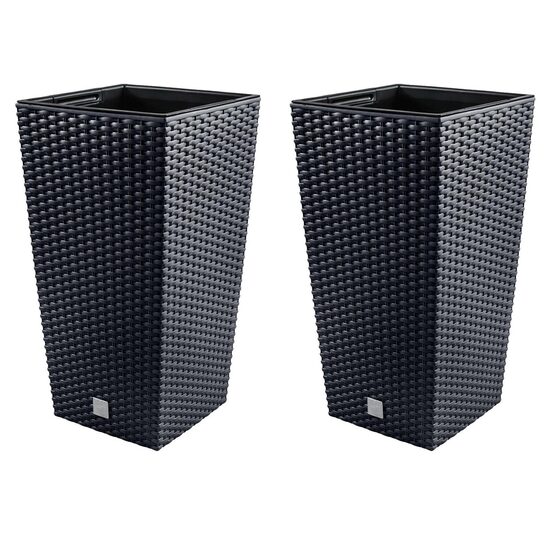 Set 2 ghivece de flori, Rato, imitatie ratan, inalte, 32.5x32.5x61 cm, antracit, Prosperplast