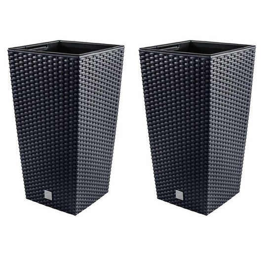 Set 2 ghivece de flori, Rato, imitatie ratan, inalte, 32.5x32.5x61 cm, antracit, Prosperplast