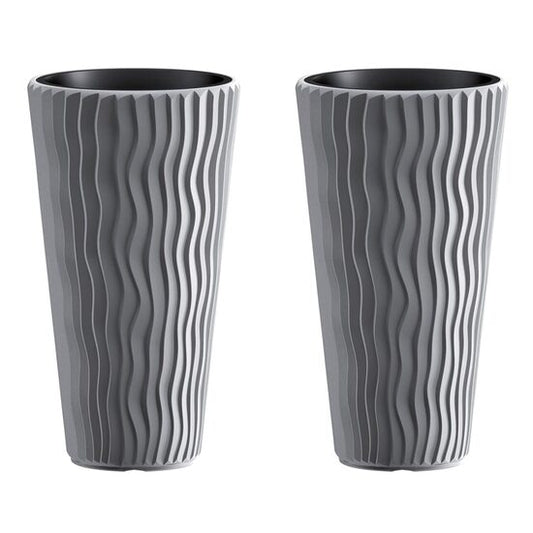 Set 2 ghivece de flori, Sandy Slim, rotunde, inalte, 29.7x53.1 cm, gri, Prosperplast